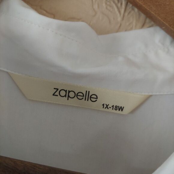 Zapelle White Burton Up Tunic Shirt Pleated Defined Waist Stretch Cotton Sz 1X - Picture 6 of 11